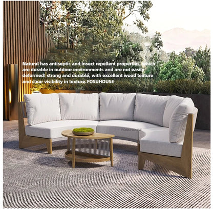 Designer Round Outdoor Sofas Combination Nordic Solid Wood Open-air Lounge Chair Home Patio Furniture Leisure Garden Sofa Chair
