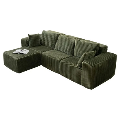 XJQC Living Room Compression Sofa Corduroy Combination Module Modular L-shaped Multifunctional Boneless Compression Sofa Chair