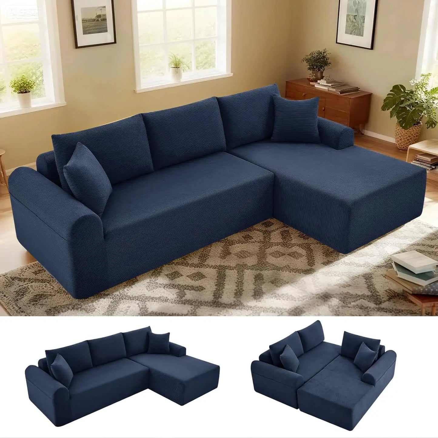 Modular Sectional Sofa With Chaise, Cloud Sectional Couch With Deep Seat, Modular L-Shape Sofa Corduroy Boneless Couch