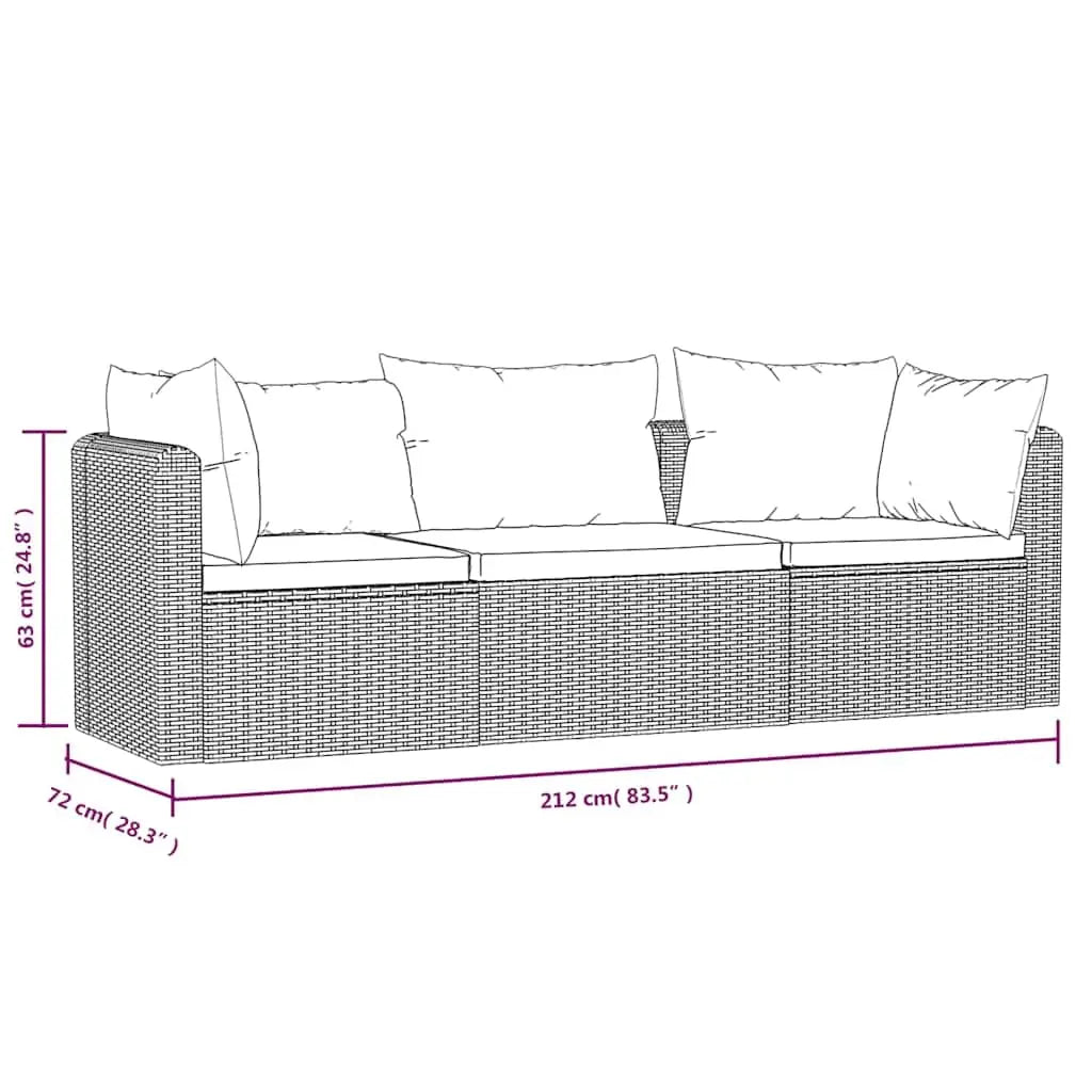 Modern 3-Seater Garden Sofa Set Black PE Rattan Powder-Coated Steel Frame Water Resistant Outdoor Patio Lounge Furniture Custom