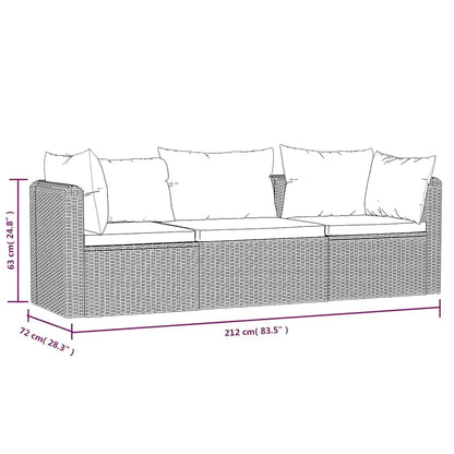 Modern 3-Seater Garden Sofa Set Black PE Rattan Powder-Coated Steel Frame Water Resistant Outdoor Patio Lounge Furniture Custom