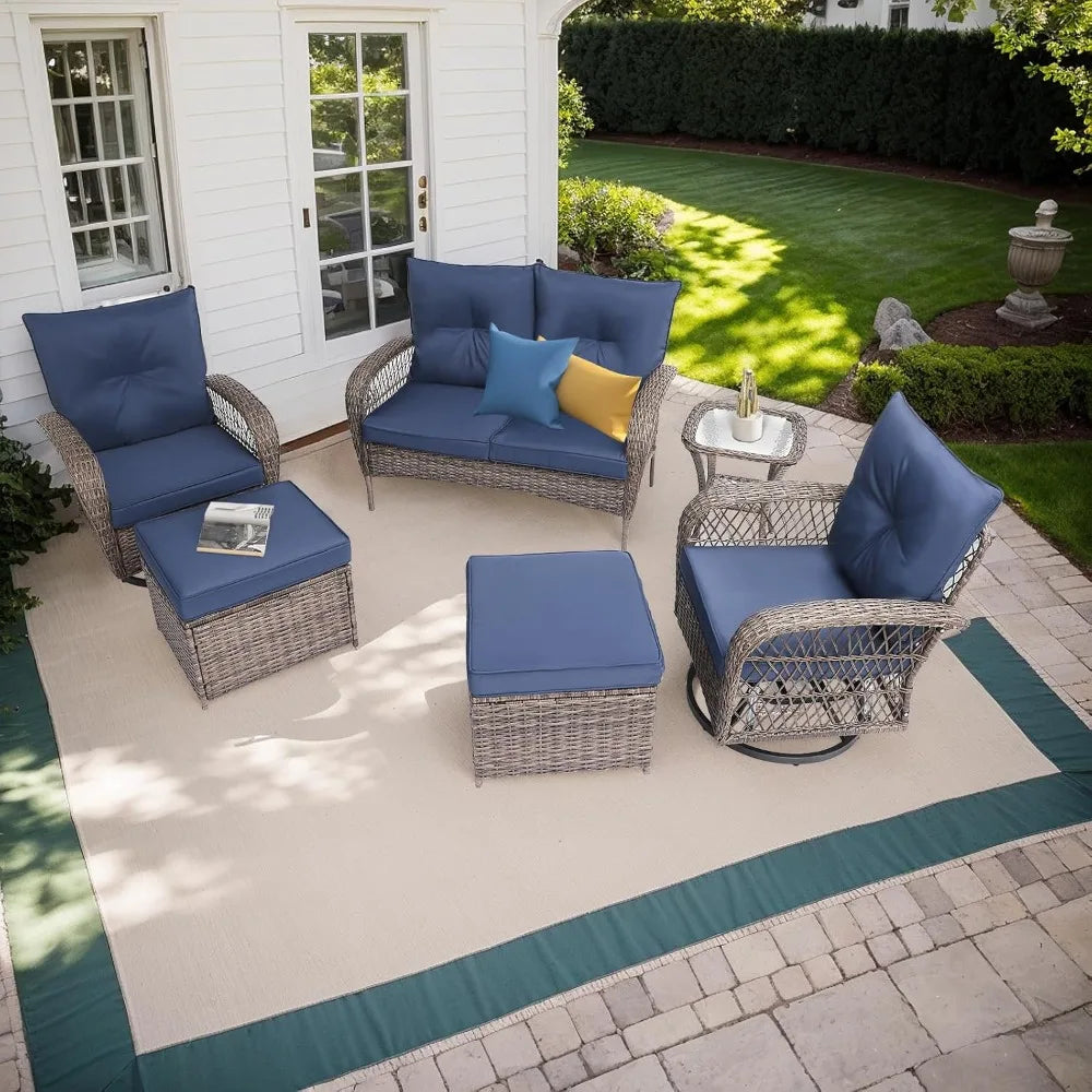 Outdoor Patio Furniture Set, Wicker Sectional Couch Conversations with loveseat 360° Swivel Rocker