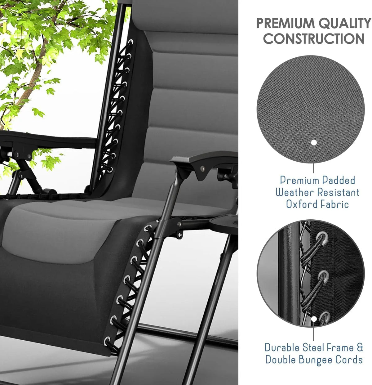 Outdoor Padded Zero Gravity Chair, Patio Lounge Chair Outdoor Recliner, Oversized Anti Gravity Lounger with Adjustable Headrest