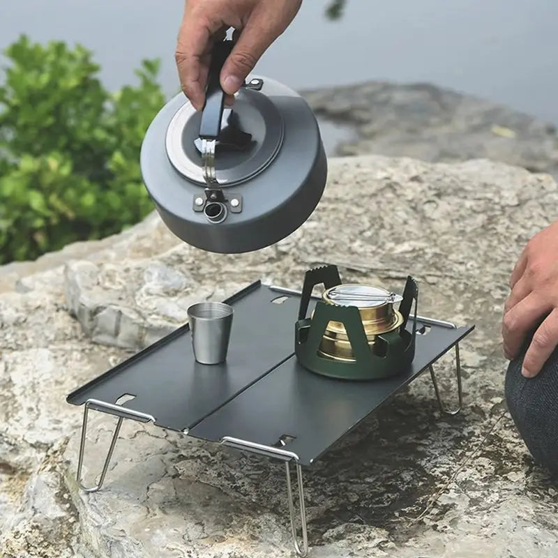 Portable Camping Table, Small Ultralight Folding Table with Aluminum Table Top and Carry Bag, Mini Barbecue Coffee Table