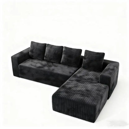 Modular Sectional Sofa with Deep Seat, Modern L-Shape Couch, Upholstered Sofa for Living Room and Bedroom, Black with Right
