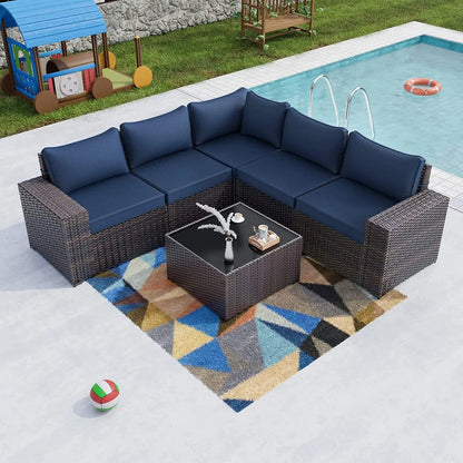 6PCS Outdoor Patio Furniture Set PE Wicker Rattan Sectional Sofa Patio Conversation Sets, Customized