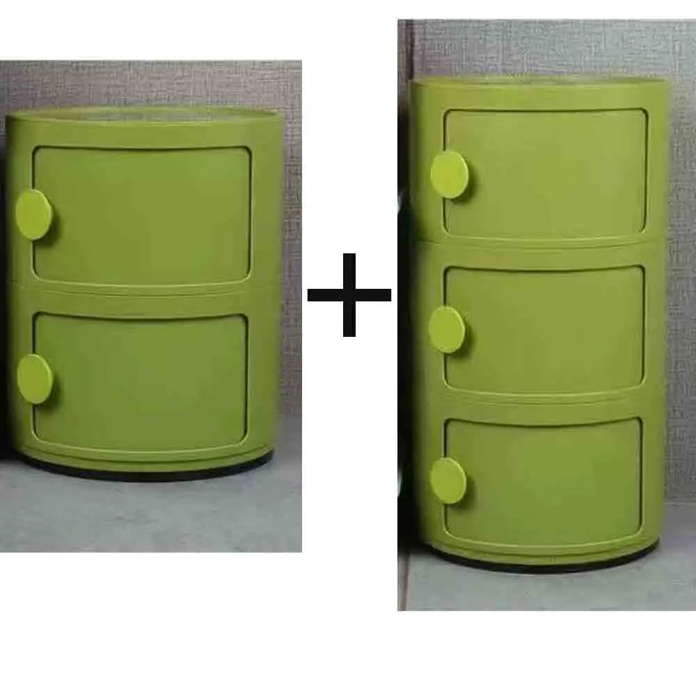 Plastic Round Nightstand Bedside Table Cabinet with Sliding Doors Round Storage Bedside Cabinet Nightstand  for Living Bedroom