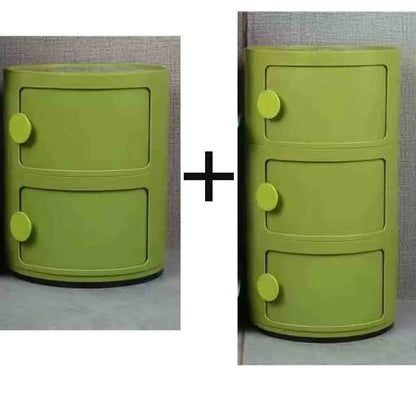 Plastic Round Nightstand Bedside Table Cabinet with Sliding Doors Round Storage Bedside Cabinet Nightstand  for Living Bedroom