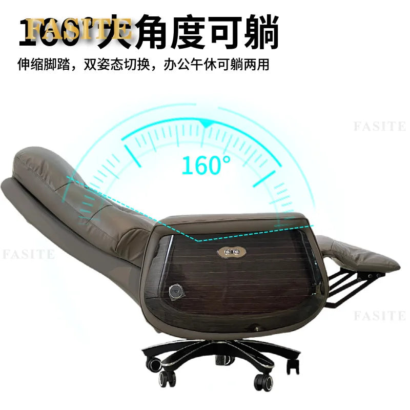 Lunch break can lie down dual-purpose leather office desk chair, light luxury sedentary and comfortable electric massage boss