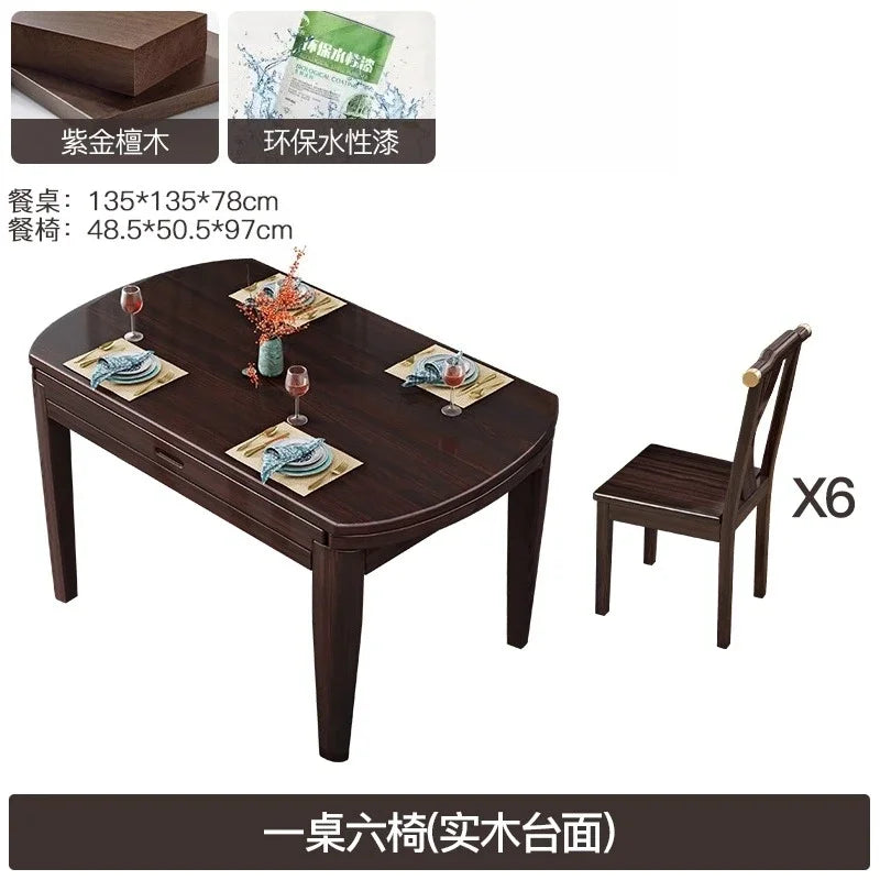 AB rock slab folding dining table telescopic combination purple gold sandalwood small apartment household round dining table