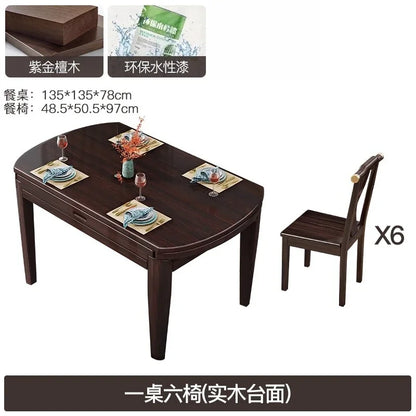 AB rock slab folding dining table telescopic combination purple gold sandalwood small apartment household round dining table