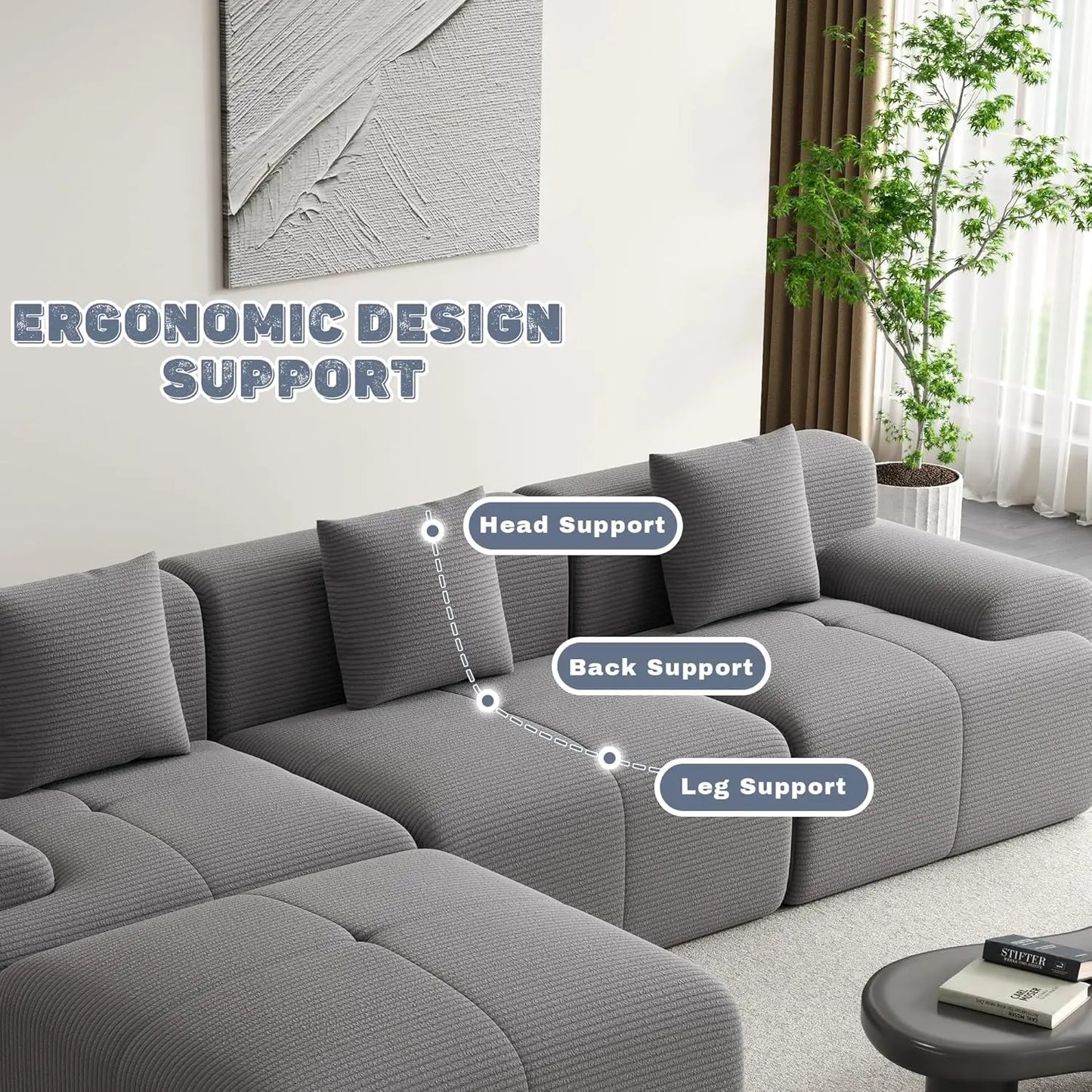 120" Cloud Modular Sectional Couch,Boneless Sofa,L-Shape Upholstered Sofas with Deep Seat,Modern Cozy Corduroy, Customized