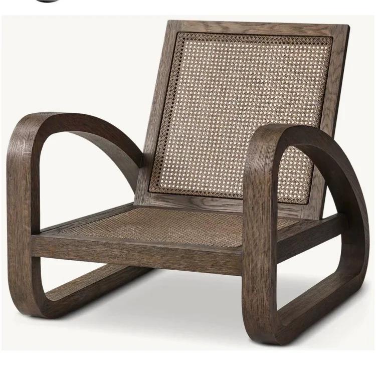 Rattan Antique Living Room Sofa Chair Solid Wood Light Luxury Leisure Chair