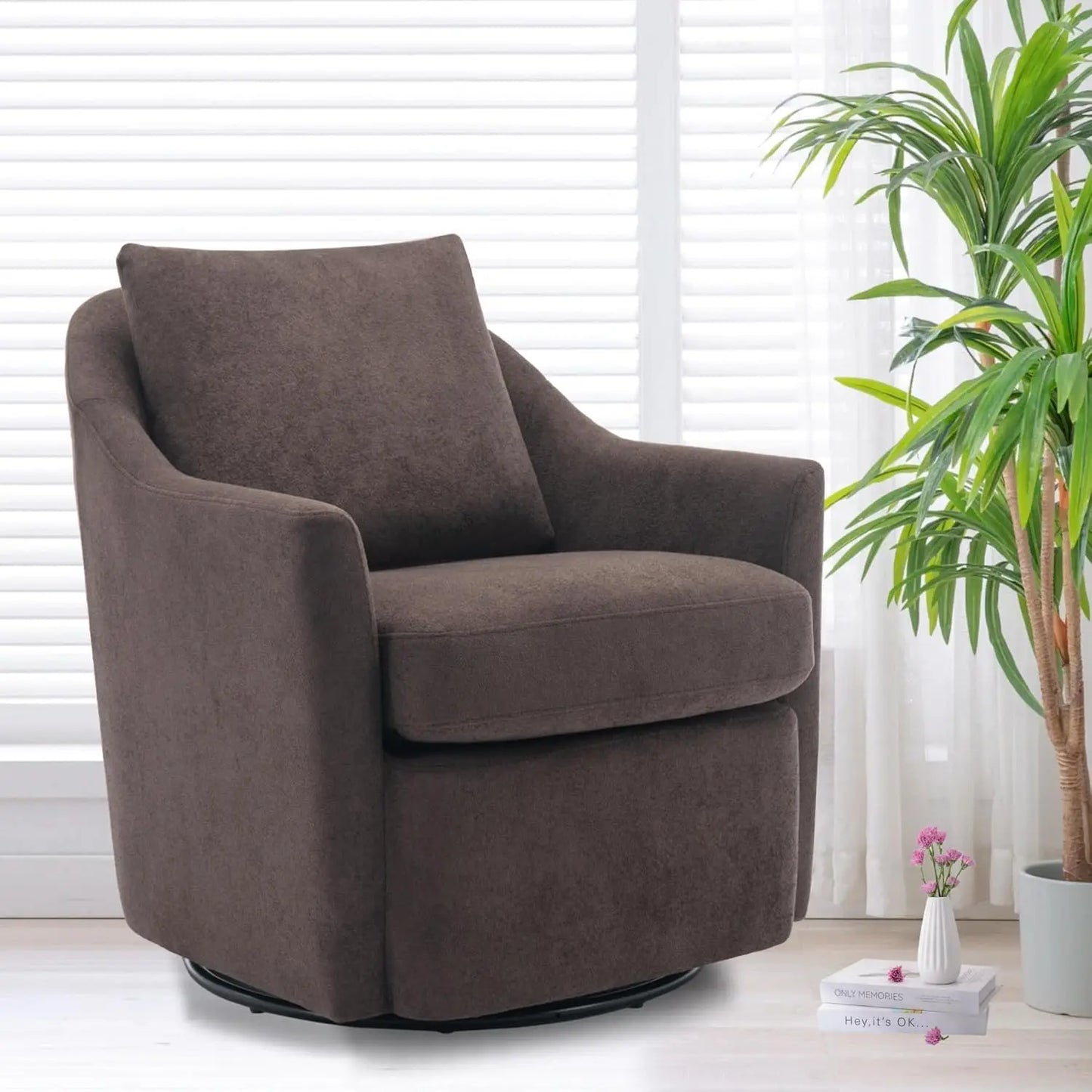 Swivel Accent Chair, Living Room Chair Upholstered 360° Swivel Chair Modern Reading Armchair for Bedroom/Office/Nursery,