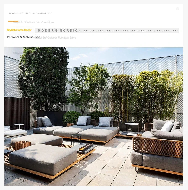 Italian Style Courtyard Villa Solid Wood Garden Sofas Rattan Weaving Modern Garden Sofa Simplicity Outdoor Furniture Divano FYOS