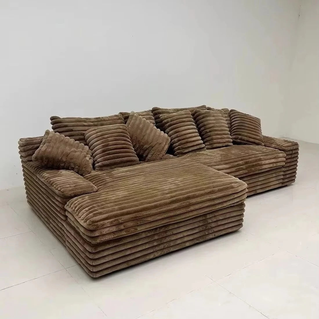 Vacuum Compressed Comfy Corduroy Fluffy Sofa Set Furniture Living Room Modular Couch Modern L Shape Sectional Sofa