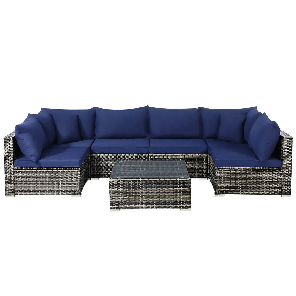 'Aluminum Outdoor Garden Wicker Rattan Furniture Couch Sofa Set Rope Furniture Set L Shaped Chair Sectional Sofas