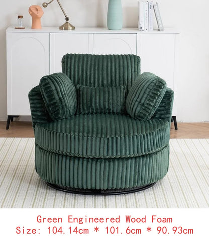 Oversized 360° Swivel Accent Chair, Modern Soft Plush Corduroy Round Barrel Chair for Living Room and Bedroom with Cushions,