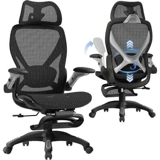 X100 Ergonomic Mesh Office Chair with Footrest Adjustable 5D Arms 3D Lumbar Support Gaming Executive Computer Chair for Long
