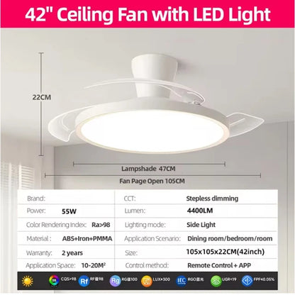 Ultra Thin Ceiling Fan lamps Retractable Fan Blade with Remote Control Fan for Room Bedroom Living Room Led Lighting AC95-260V