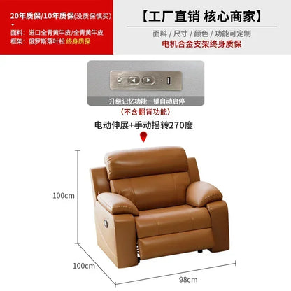 Relaxing Genuine Leather Sofa Living Room Electric Reclining Italian Sofa Lounge Luxury Divani Da Soggiorno Apartment Furniture