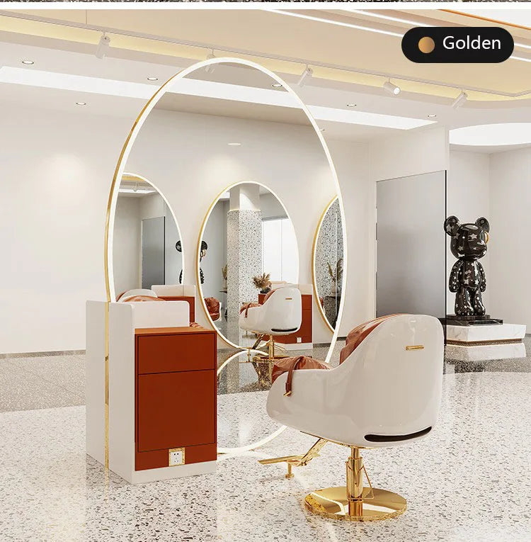 Modern Style Large Gold Styling Barber Wall Mounted Salon Furniture Hairdressing Led Makeup Beauty Salon Mirror