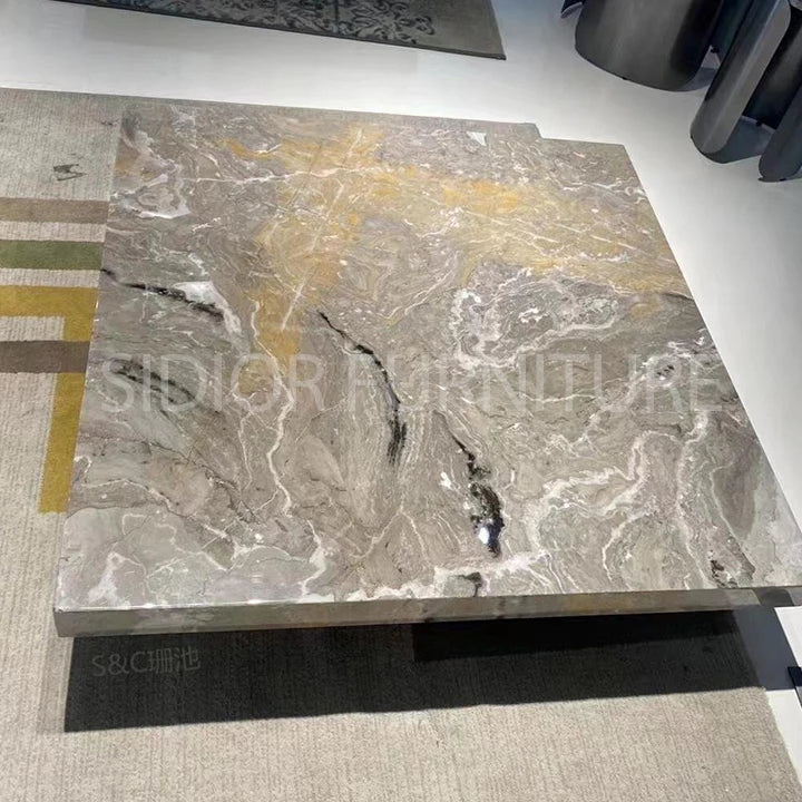 Modern Coffee Table Natural Marble Top Black Marble Coffee Table Center Table for the Living Room