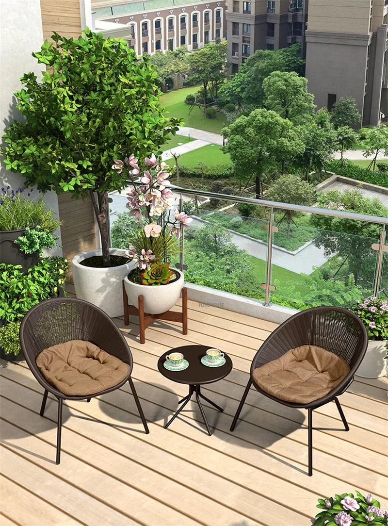 Outdoor Rattan Chair Garden Furniture Set Household Outdoor Balcony Leisure Table and Chair Three-piece Set Mini Coffee Table