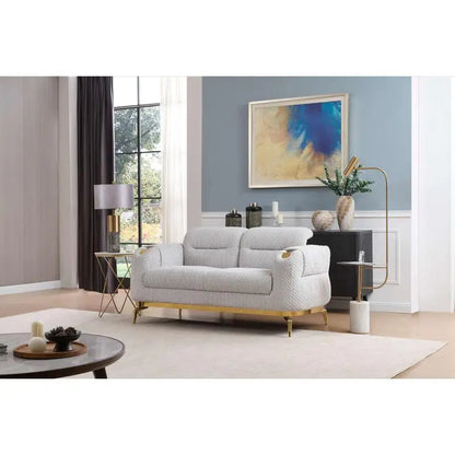3PC Modern Living Room Set (Sofa + Loveseat + Chair) in Gray with Wood and Gold Accents