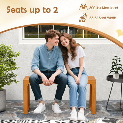 Banc de patio en bois d'acacia, banc d'extérieur en bois à lattes de 36 po pour 2 personnes, capacité de 800 lb, sièges sans dossier pour l'extérieur, personnalisable