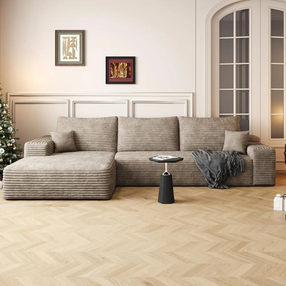 107" Boneless Couch with L Shaped Chaise, Plush Corduroy Sleeper Sectional Sofa, Deep Seat Comfy Couches for Living Room Bedroom
