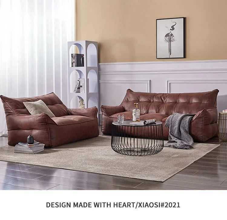 OTAUTAU 3-seat Retro Faux Leather Bean Bag Sofa Cover SF003【No Filler Inside ! You Need To Buy The Filler By Yourself！】
