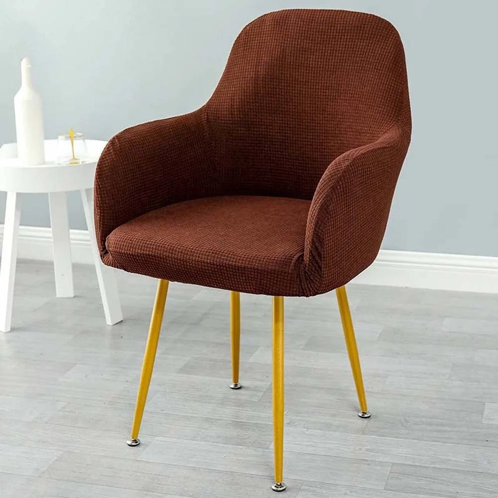 Simple Elastic Curved Chair Cover Plaid All-wrap Solid Color Seat Protection Dust Proof Flannel Wear for Chairs Family Dinner