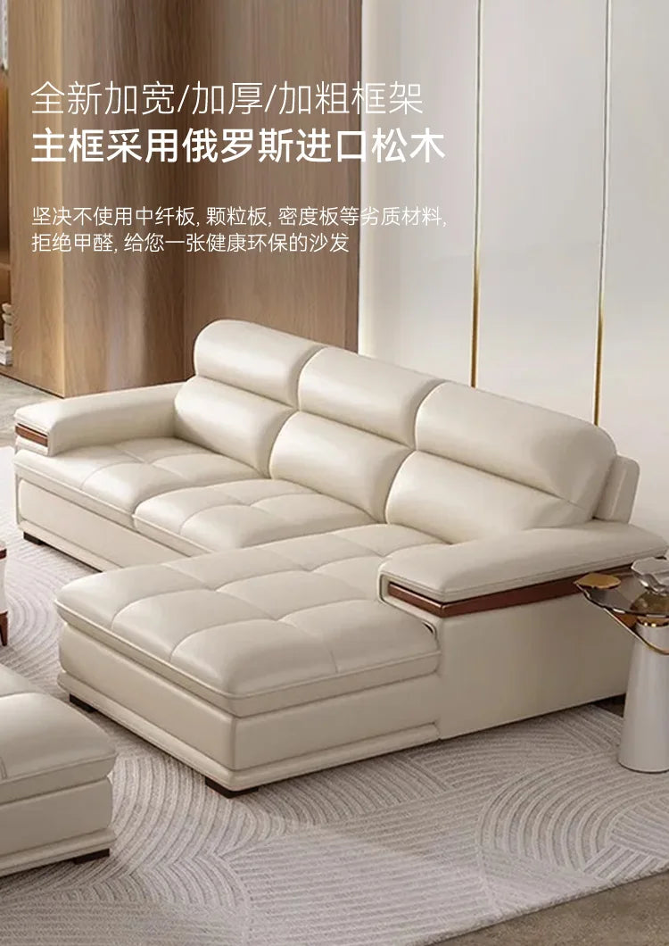 Leather sofa modern simple living room size apartment concubine solid wood combination imported first-layer cowhide sofa