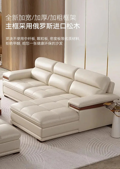 Leather sofa modern simple living room size apartment concubine solid wood combination imported first-layer cowhide sofa