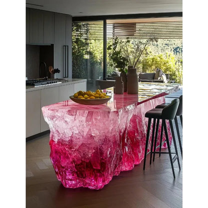 Villa Home Glowing Crystal Island Platform Transparent Resin Glacier Tea Table Art