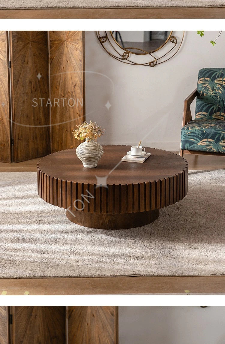 Modern Wooden Coffee Table Round Black with Solid Wood Veneered, Circle Center Table Accent Tea Table for Living Room Apartment