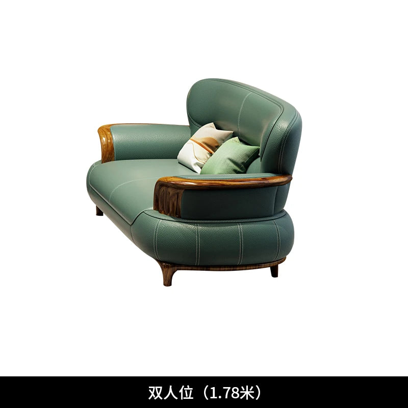 Leather sofa modern high-end villa living room 123 combination solid wood furniture simple and modern