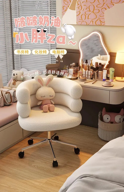 Living Room Swivel Chair Nordic Armchair INS Lift Computer Backrest Chair Lamb Wool Design Bedroom Makeup Chair Home Furniture