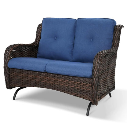 Patio Loveseat Wicker Loveseat Rattan Glider Sofa with Curved Armrest Thicking Back & Seat Cushions for Garden Balcony Backyard