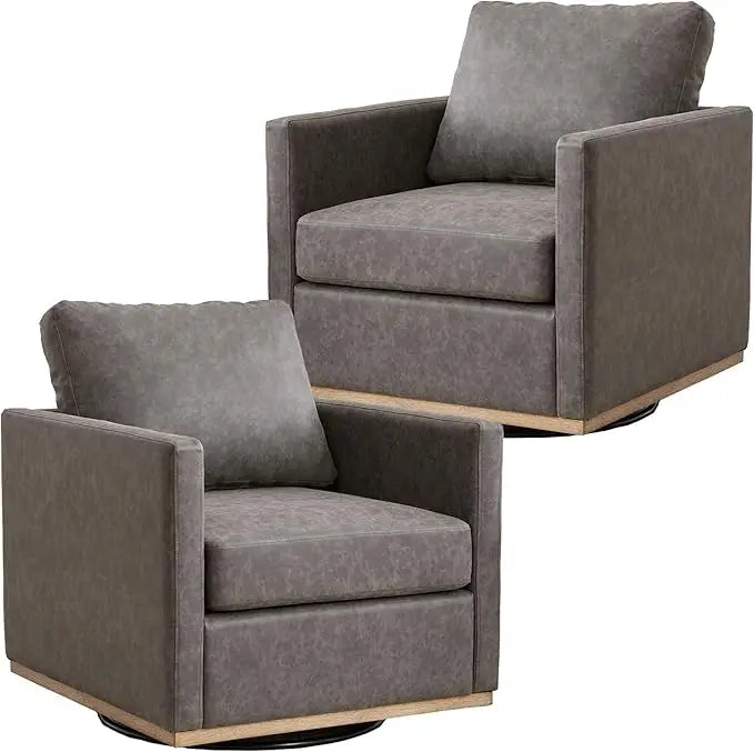 Swivel Accent Chair Set of 2, 360 Degree Square Swivel Barrel Chair for Living Room, Mid Century Modern Upholstered Accent Chair