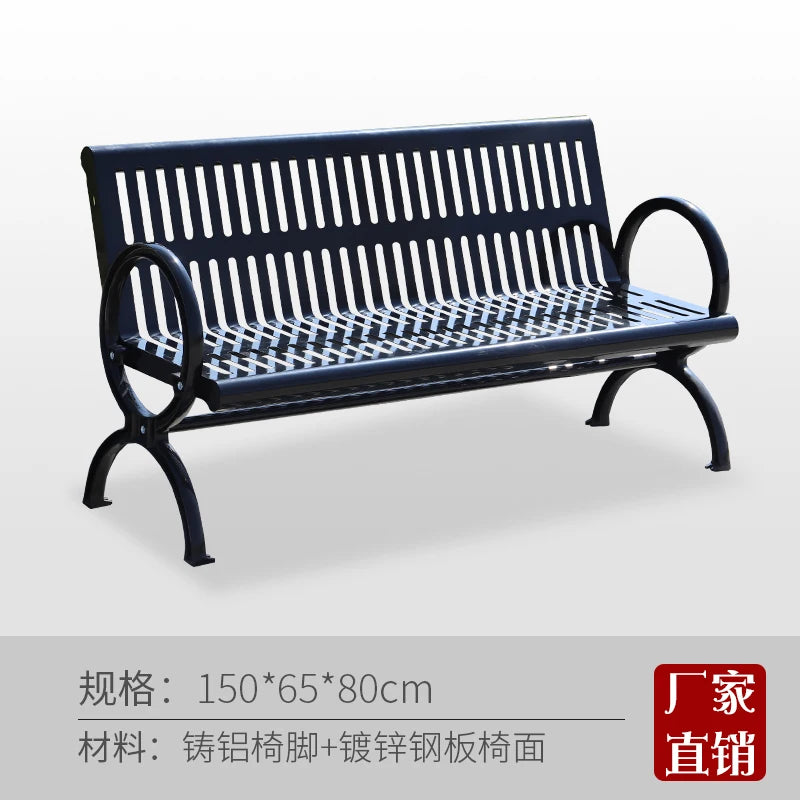 Outdoor wrought iron park chair double black metal outdoor bench chair backrest community square welding park seat