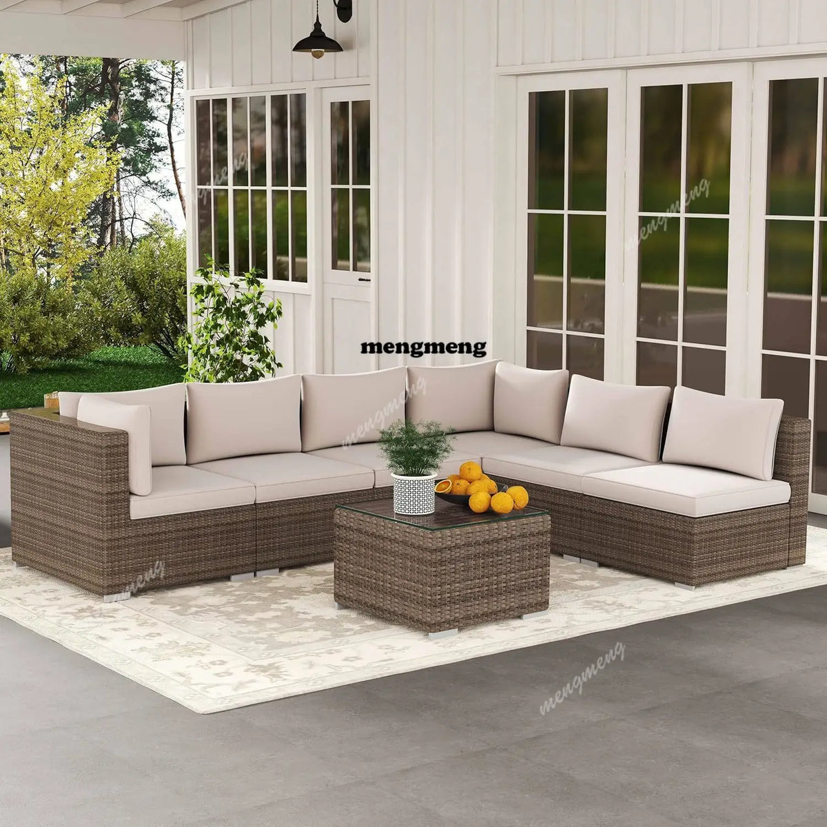 7-Piece Outdoor Patio Furniture Set, Outdoor Couch - Handwoven All-Weather Rattan & 4” Thick Waterproof Cushions,, Customized