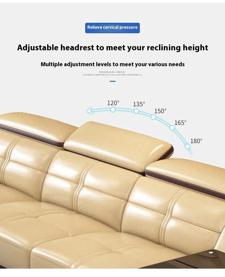 Modern Italian Genuine Leather Sofa for Living Room with Cup Holder, USB, Adjustable Headrests & Bluetooth Speaker - Linlamlim