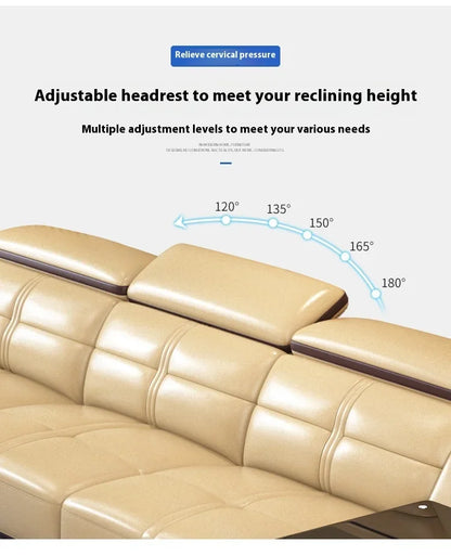 Modern Italian Genuine Leather Sofa for Living Room with Cup Holder, USB, Adjustable Headrests & Bluetooth Speaker - Linlamlim