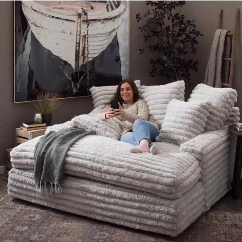 Nordic Sofabed Vacuum Compression Sofa Bed Modern Simple Lazy Sofa Bed  Thick Strip Velvet Large Sofa Bed Living Room Furniture