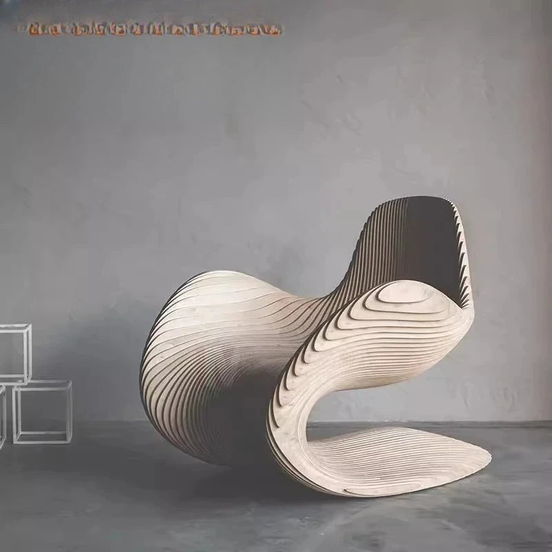 Solid wood sliced art seats, swan chairs, special shape home hotel designer curve creative soft sofa chair