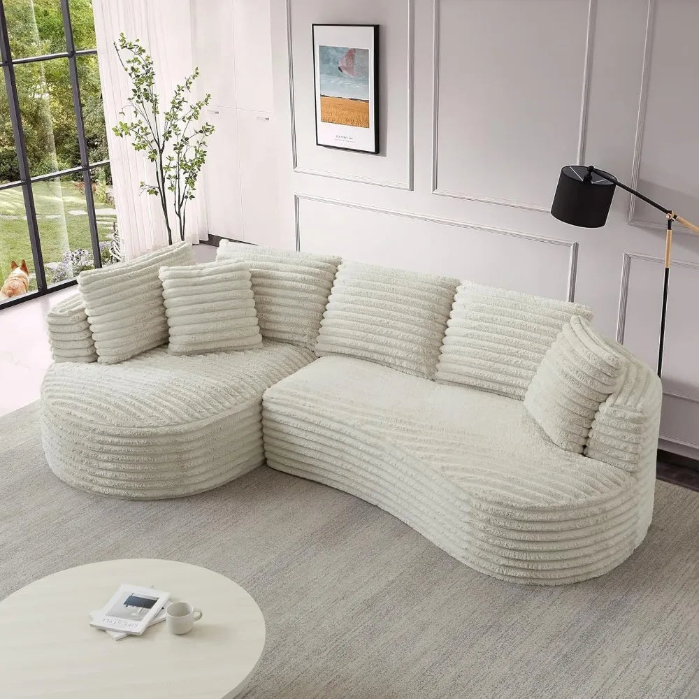 Deep Seated L-Shaped Cloud Sofa with Oversized Chaise, Sleeper Sectional Couch in Corduroy for Comfortable Relaxation