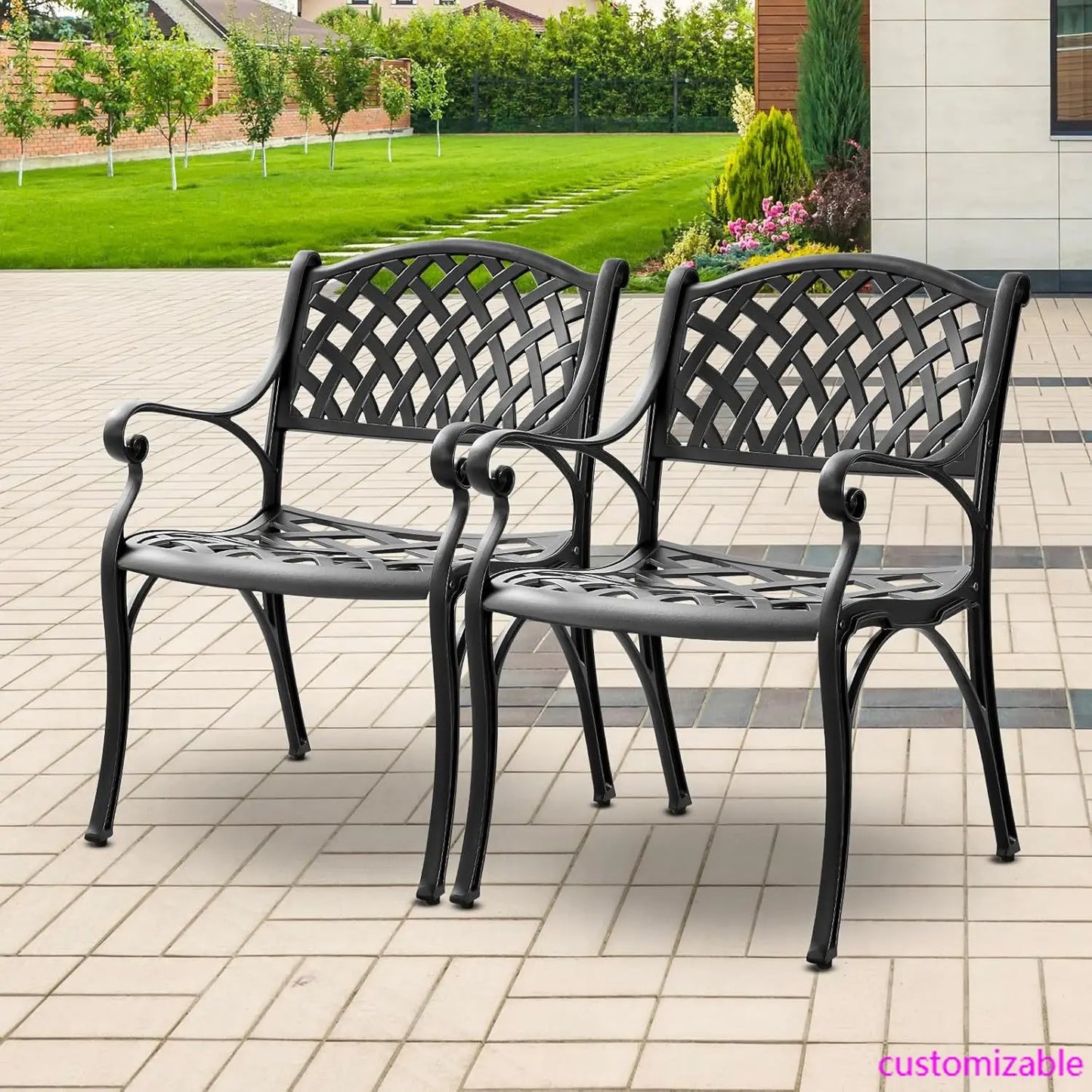 2 Piece Outdoor Cast Aluminum Dinning Chairs, Patio Bistro Chair Set with Armrests, Patio Dinning Chairs