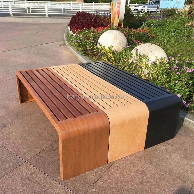 Banc de jardin en bois en métal résistant aux intempéries, banc de pelouse de Patio de parc, siège extérieur en acier